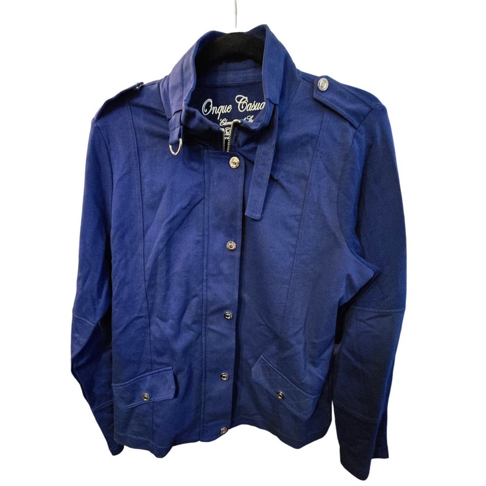 Onque Casuals Women's Jacket‎ Zip Up Button Front Blue Size L